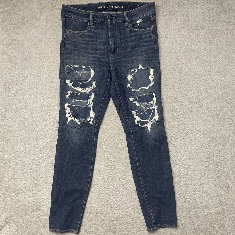 American Eagle NEXT Level Stretch High-Rise Jegging Jeans 12 Long Dark Distress